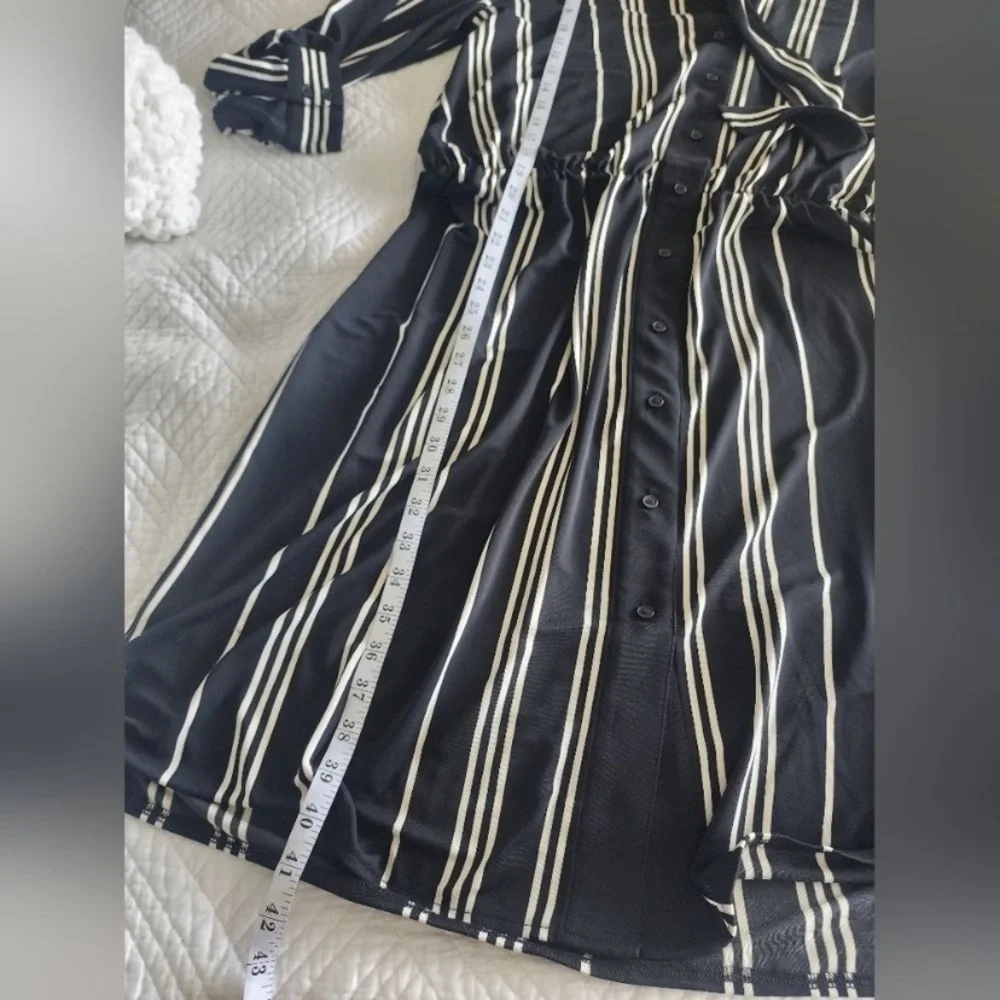 Ann Taylor minimalist contemporary neck tie stripe midi dress - Picture 13 of 14